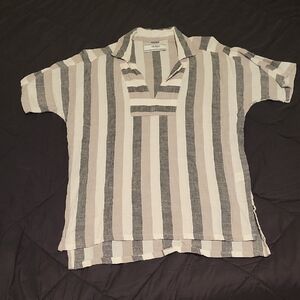 Gray and White Striped Casual Button-Down Shirt